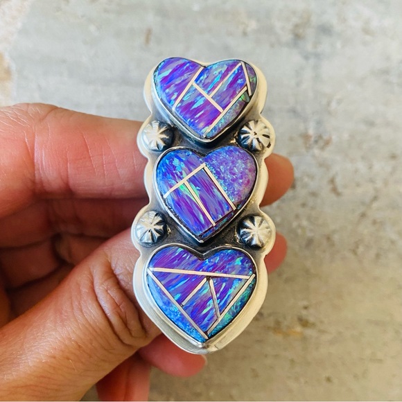 ♥️ Navajo ♥️ Signed Sterling Silver & Purple Blue...
